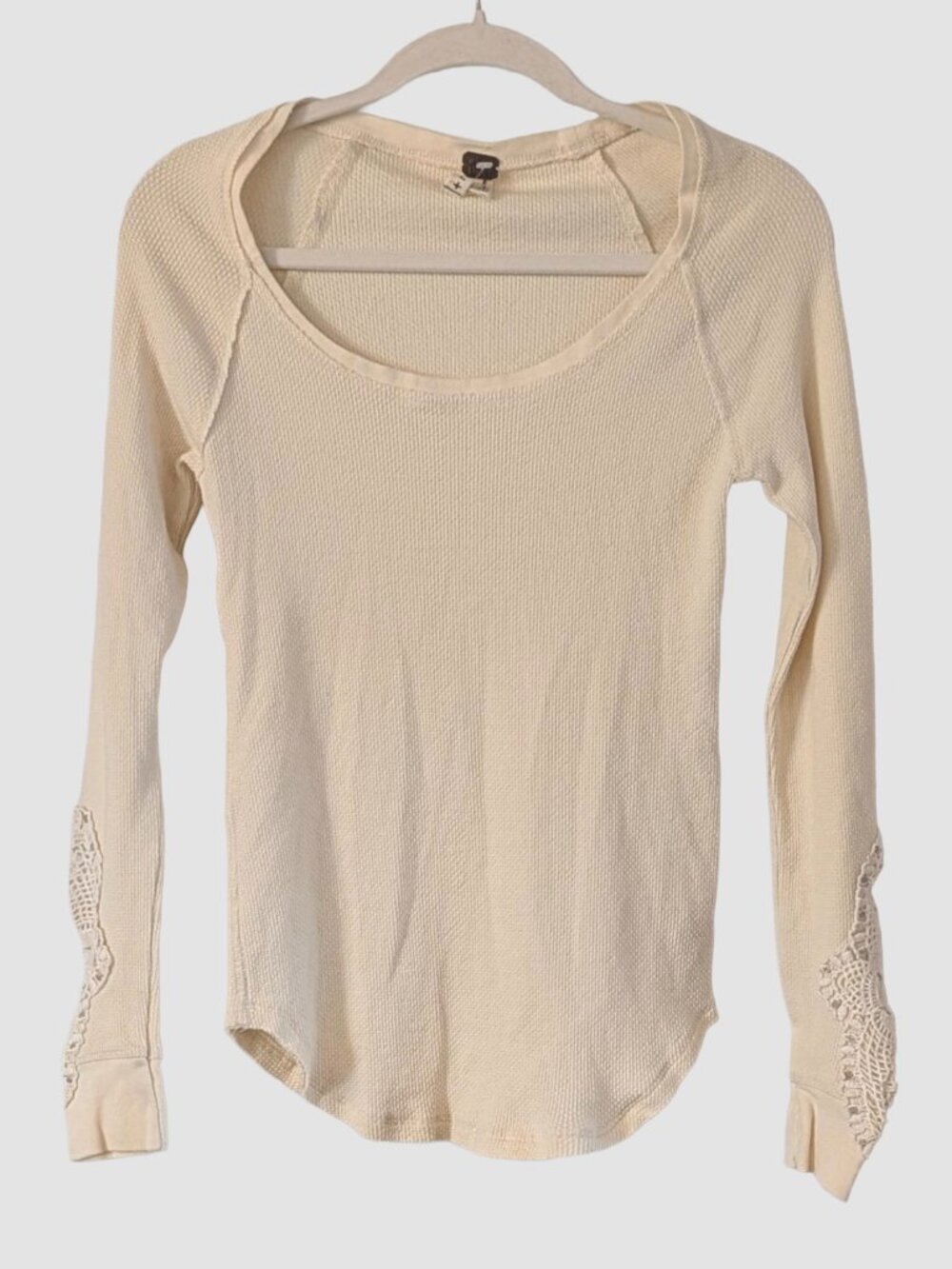Free People We The Free Cream Thermal Top Crochet Elbow Patch Boho S